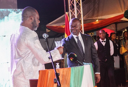 Tiemoko Moriko, Ivorian Ambassador to Ghana, proposing a toast with Dr Matthew Opoku Prempeh (left), Minister for Energy. Picture: ERNEST KODZI
